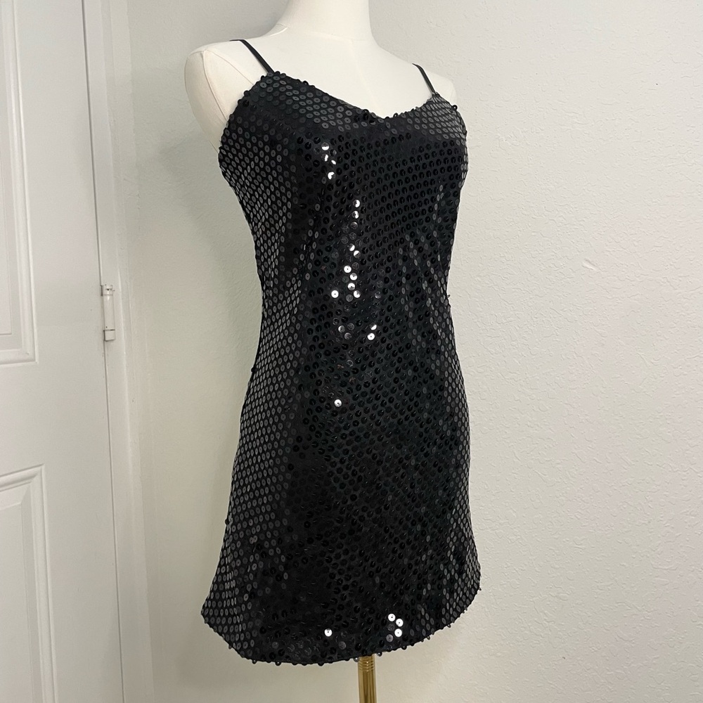 NWT Vintage Black Sequin Slip Dress Lingerie Cacique Deadstock